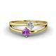 1 - Ria 4.00 mm Round Amethyst and Diamond Split Shank 2 Stone Engagement Ring 