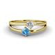 1 - Ria 4.00 mm Round Blue Topaz and Diamond Split Shank 2 Stone Engagement Ring 