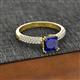 2 - Serina Classic Princess Cut Lab Created Blue Sapphire and Round Lab Grown Diamond 3 Row Micro Pave Shank Engagement Ring 