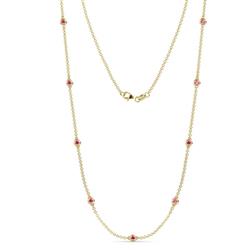Adia 9Stn Pink Sapphire on Cable Necklace Stone Pink Sapphire ctw Womens Station Necklace K Yellow Gold