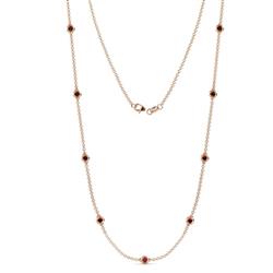 Adia 9Stn Red Garnet on Cable Necklace Stone Red Garnet ctw Womens Station Necklace K Rose Gold