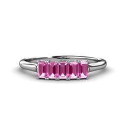Noura x Emerald Cut Pink Sapphire Stone Wedding Band Emerald Cut x Pink Sapphire ctw Stone Womens Wedding Band Stackable Sterling Silver