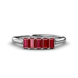 Noura x Emerald Cut Ruby Stone Wedding Band Emerald Cut x Ruby ctw Stone Womens Wedding Band Stackable K White Gold