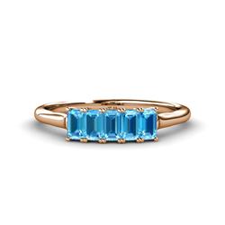 Noura x Emerald Cut Blue Topaz Stone Wedding Band Emerald Cut x Blue Topaz ctw Stone Womens Wedding Band Stackable K Rose Gold