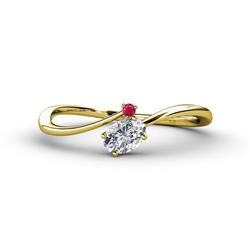 Lucie Bold Oval Cut Lab Grown Diamond and Round Ruby Stone Promise Ring Oval Cut Lab Grown Diamond and Round Ruby Womens Bypass Stone Promise Ring ctw K Yellow Gold