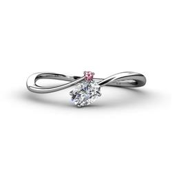 Lucie Bold Oval Cut Lab Grown Diamond and Round Pink Tourmaline Stone Promise Ring Oval Cut Lab Grown Diamond and Round Pink Tourmaline Womens Bypass Stone Promise Ring ctw K White Gold
