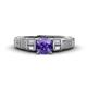 1 - Amya Desire Round Iolite with Round and Baguette Diamond Engagement Ring 
