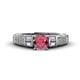 1 - Amya Desire Round Rhodolite Garnet with Round and Baguette Diamond Engagement Ring 