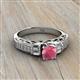 2 - Amya Desire Round Rhodolite Garnet with Round and Baguette Diamond Engagement Ring 