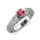 3 - Amya Desire Round Rhodolite Garnet with Round and Baguette Diamond Engagement Ring 