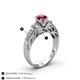 4 - Amya Desire Round Rhodolite Garnet with Round and Baguette Diamond Engagement Ring 