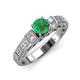3 - Amya Desire Round Emerald with Round and Baguette Diamond Engagement Ring 