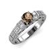 3 - Amya Desire Round Smoky Quartz with Round and Baguette Diamond Engagement Ring 