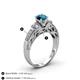 4 - Amya Desire Round Blue Diamond with Round and Baguette White Diamond Engagement Ring 