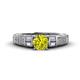 1 - Amya Desire Round Yellow Diamond with Round and Baguette White Diamond Engagement Ring 