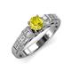 3 - Amya Desire Round Yellow Diamond with Round and Baguette White Diamond Engagement Ring 