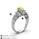 4 - Amya Desire Round Yellow Diamond with Round and Baguette White Diamond Engagement Ring 