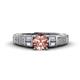 1 - Amya Desire Round Morganite with Round and Baguette Diamond Engagement Ring 