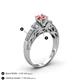 4 - Amya Desire Round Morganite with Round and Baguette Diamond Engagement Ring 