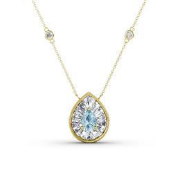 Viola Iris ctw Pear Cut Aquamarine and Baguette Diamond Milgrain Halo Pendant Necklace with Diamond Stations Pear Cut Aquamarine and Baguette Diamond ctw Women Milgrain Halo Pendant Necklace with Diamond Stations K Yellow Gold