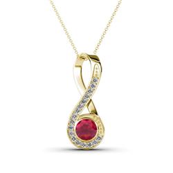 Mandana Round Ruby and Diamond Vertical Infinity Pendant Necklace Round Ruby and Diamond ctw Womens Vertical Infinity Pendant Necklace K Yellow GoldIncluded Inches K Yellow Gold Chain