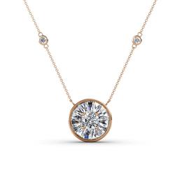 Lillac Iris ctw Round and Baguette Diamond Milgrain Halo Pendant Necklace with Diamond Stations Round and Baguette Diamond ctw Women Milgrain Halo Pendant Necklace with Diamond Stations K Rose Gold