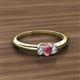 2 - Louisa 6x4 mm Oval Cut Rhodolite Garnet and Diamond Trellis Three Stone Engagement Ring 