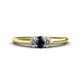 1 - Louisa 6x4 mm Oval Cut Blue Sapphire and Diamond Trellis Three Stone Engagement Ring 