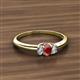 2 - Louisa 6x4 mm Oval Cut Ruby and Diamond Trellis Three Stone Engagement Ring 
