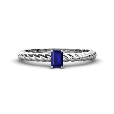 Leona Bold Emerald Cut x Blue Sapphire Solitaire Rope Engagement Ring