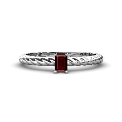 Leona Bold Emerald Cut x Red Garnet Solitaire Rope Engagement Ring