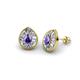 1 - Viola Iris Pear Cut Iolite and Baguette Diamond Milgrain Halo Stud Earrings 
