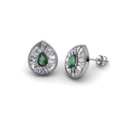Viola Iris Pear Cut Created Alexandrite and Baguette Diamond Milgrain Halo Stud Earrings