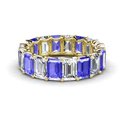 Victoria x Emerald Cut Tanzanite and Diamond Eternity Band Emerald Cut x Tanzanite and Diamond ctw Womens Eternity Ring Stackable K Yellow Gold