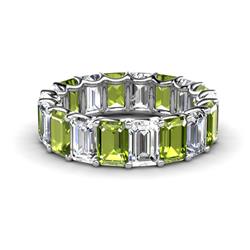 Victoria x Emerald Cut Peridot and Diamond Eternity Band Emerald Cut x Peridot and Diamond ctw Womens Eternity Ring Stackable Platinum