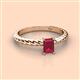 2 - Leona Bold 7x5 mm Emerald Cut Ruby Solitaire Rope Engagement Ring 