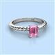 2 - Leona Bold 8x6 mm Emerald Cut Lab Created Pink Sapphire Solitaire Rope Engagement Ring 