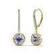 1 - Lillac Iris Round Iolite and Baguette Diamond Halo Dangling Earrings 
