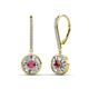 1 - Lillac Iris Round Rhodolite Garnet and Baguette Diamond Halo Dangling Earrings 