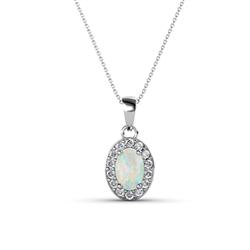 Davina x Oval Cut Opal and Round Diamond Accent Halo Pendant Necklace Oval Cut x Opal and Round Diamond Accent ctw Womens Halo Pendant Necklace K White GoldIncluded Inches K White Gold Chain