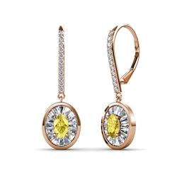 Dahlia Iris Oval Cut Yellow Sapphire and Baguette Diamond Halo Dangling Earrings Oval Cut Yellow Sapphire and Baguette Diamond ctw Womens Halo Drop and Dangle Earrings K Rose Gold