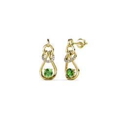 Lamisa Green Garnet and Diamond Love Knot Dangling Earrings Green Garnet and Diamond ctw Womens Love Knot Dangling Earrings K Yellow Gold