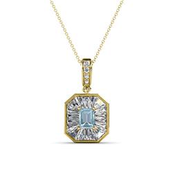 Pamela Iris ctw Emerald Cut Aquamarine and Baguette Diamond Milgrain Halo Pendant Necklace Emerald Cut Aquamarine and Baguette Diamond ctw Women Milgrain Halo Pendant Necklace K Yellow GoldIncluded Inches K Yellow Gold Chain