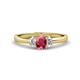 1 - Gemma 7x5 mm Oval Cut Rhodolite Garnet and Lab Grown Diamond Trellis Three Stone Engagement Ring 