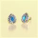 2 - Viola Iris Pear Cut Blue Topaz and Baguette Diamond Milgrain Halo Stud Earrings 