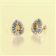 2 - Viola Iris Pear Cut Citrine and Baguette Diamond Milgrain Halo Stud Earrings 