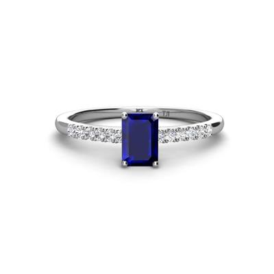 Silvia Desire x Emerald Cut Blue Sapphire and Round Diamond Engagement Ring