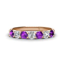 Kathleen Round Amethyst and Diamond Stone Wedding Band Round Amethyst and Diamond ctw Stone Womens Wedding Band Stackable K Rose Gold