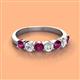 2 - Kathleen 3.40 mm Round Rhodolite Garnet and Diamond 7 Stone Wedding Band 