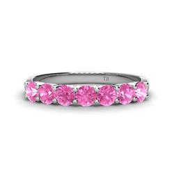 Kathleen Round Pink Sapphire Wedding Band Round Pink Sapphire ctw Stone Womens Wedding Band Stackable K White Gold